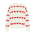 thumbnail image 4 of Zedker Women'S Striped Heart-Shaped Printed Casual Crewneck Long Sleeve Comfy Loose Pullover Pointelle Knitted Sweaters for Fall,White,M, 4 of 9