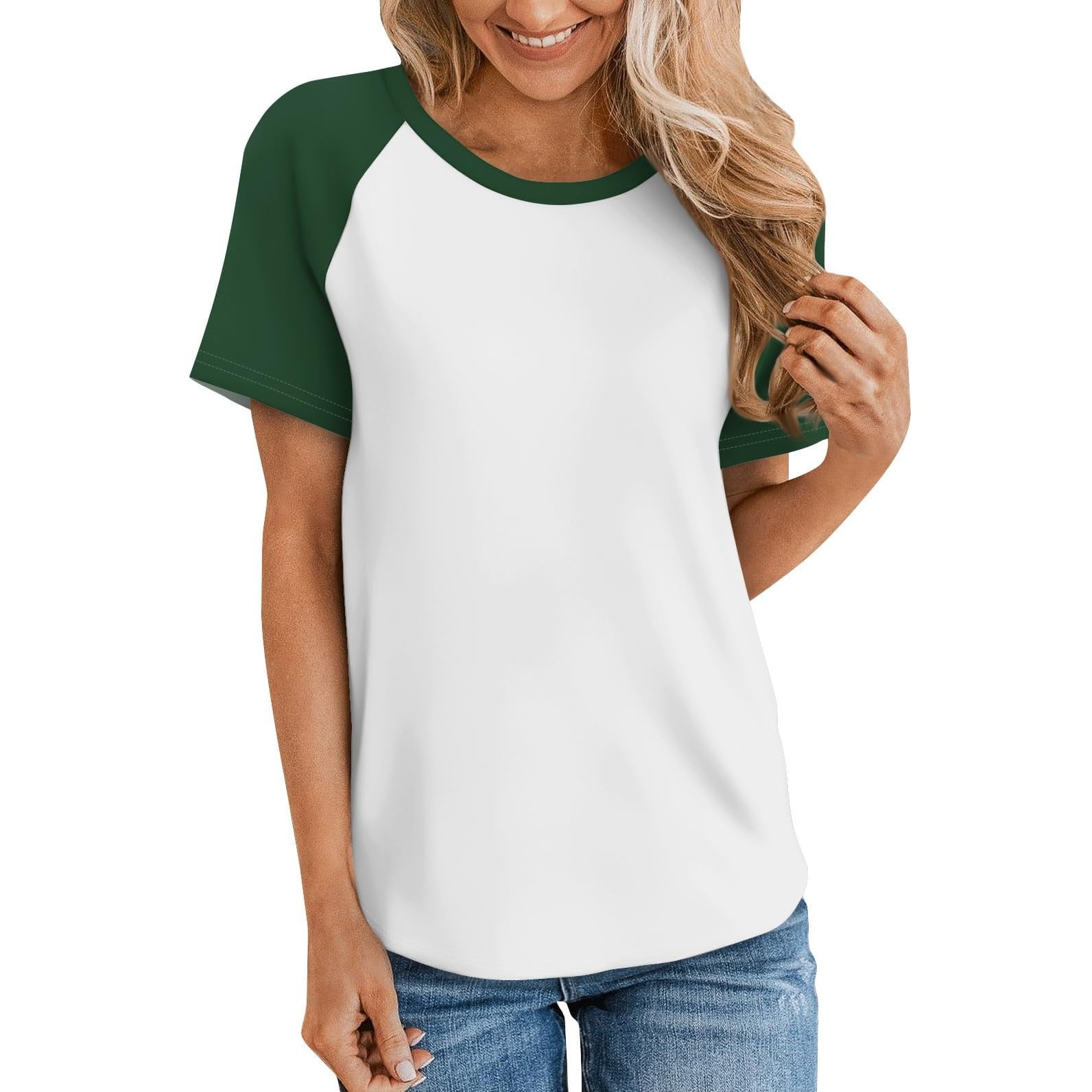 CHGBMOK Women's Tops Fashion Round Neck Short Sleeves Casual