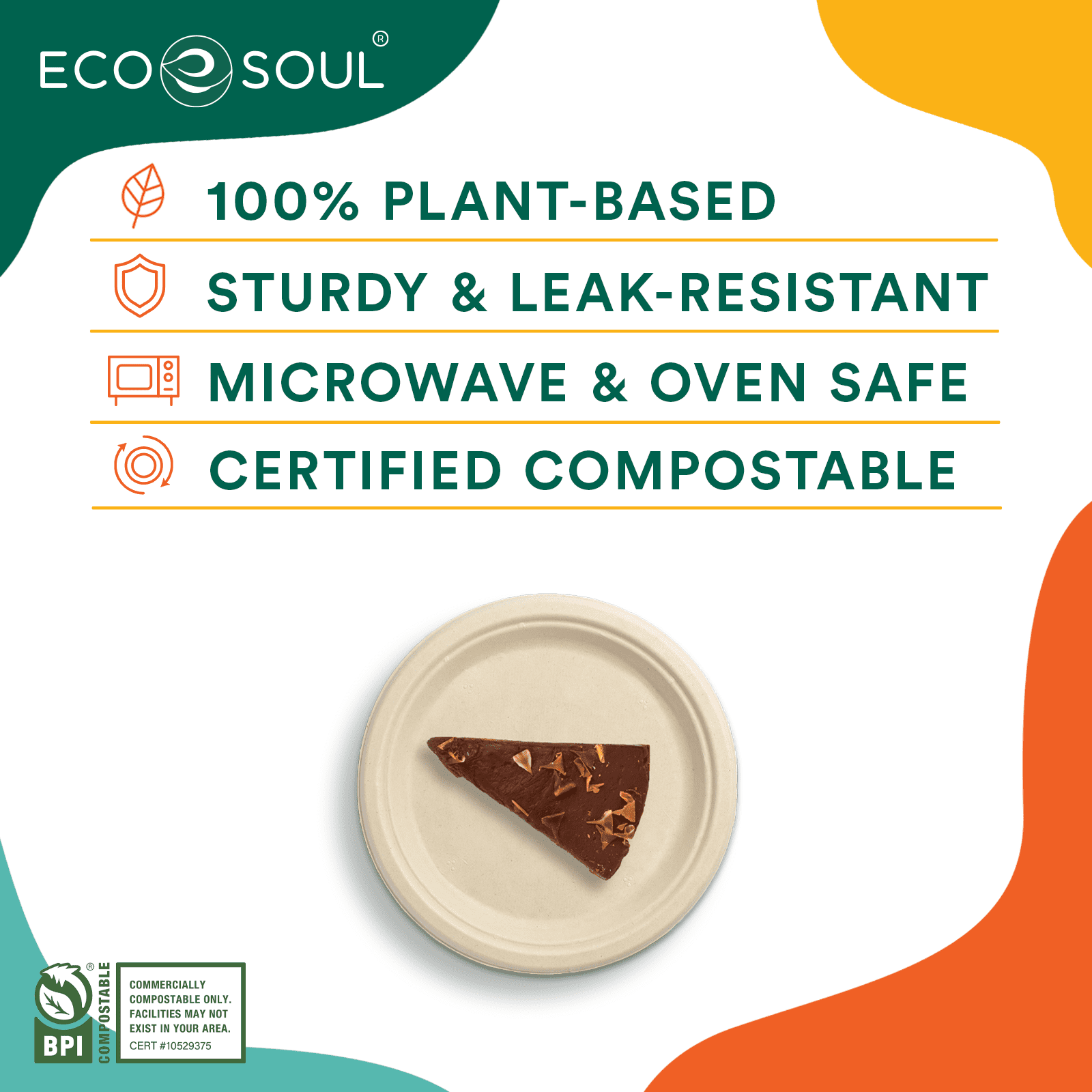 hooray mida 100% Compostable Plates, Disposable Paper Plates 125-Count -  Heavy Duty, Biodegradable Plates Made of Bagasse - Eco Friendly and