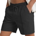 thumbnail image 4 of Miluxas Mens Casual Linen Shorts - Elastic Waist Drawstring Summer Beach Vacation Short Black XXL(XXL), 4 of 7