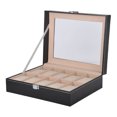 thumbnail image 1 of Caja de reloj con tapa, caja de reloj con 10 ranuras, vitrina, cajas de almacenamiento de reloj de cuero PU con tapa de vidrio, color negro, 1 of 5