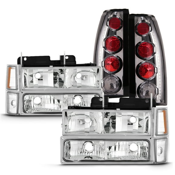 AKKON - Fits 1994-1998 C/K 1500 2500 3500 Tahoe Suburban Pickup Chrome Headlight   Corner   Bumper Signal Lamp   Tail Light Pair