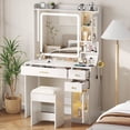 thumbnail image 3 of Vabches Vanity Desk With Mirror And Stool for Women,Girls,Makeup Vanity Table Set With 3 Drawers & Charge Station & Open Visible Cabinet,Whtie, 3 of 7