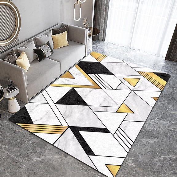 Nordic Style Area Rugs, Abstract White Black Geometric Pattern Outdoor Carpet, Modern Soft Comfy Washable Non-Slip Living Room Rug for Living Room Bedroom Office Decor 2ft x 3ft