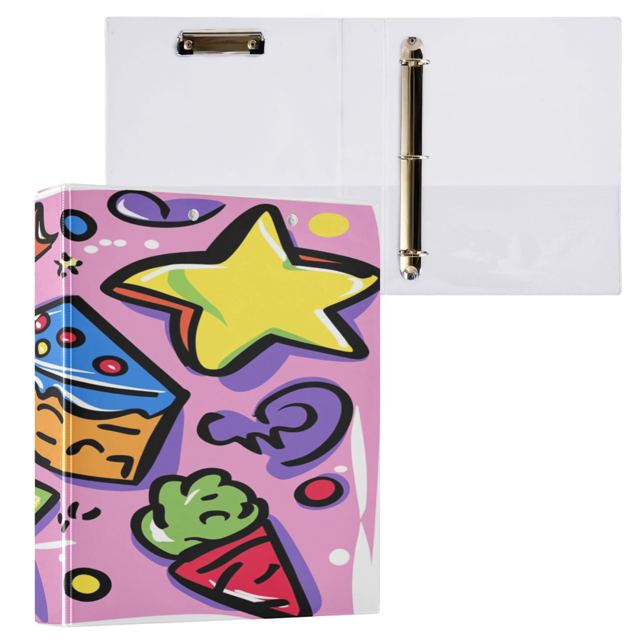 Fruits and Cakes 12.4x10.6in PVC Round Ring Binder, D-Ring 3-Hole, Metal Clip, 200 Sheets