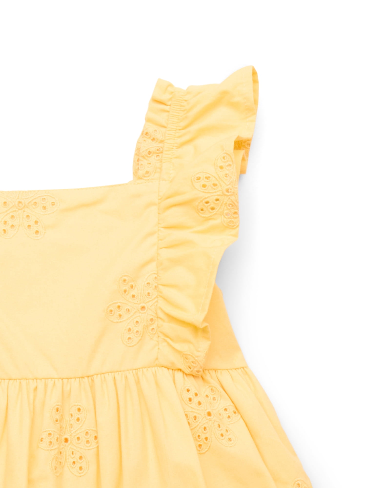 Wonder Nation Toddler Girls' Cotton Eyelet Dress with Flutter Sleeves, Sizes 12M-5T