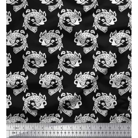 Soimoi Cotton Voile Fabric Fish Block Fabric Prints by Yard 42 Inch Wide