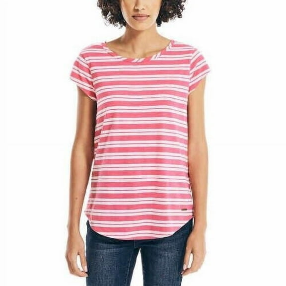 Nautica Womens Slub Tee Size: L, Color: Pink Stripe