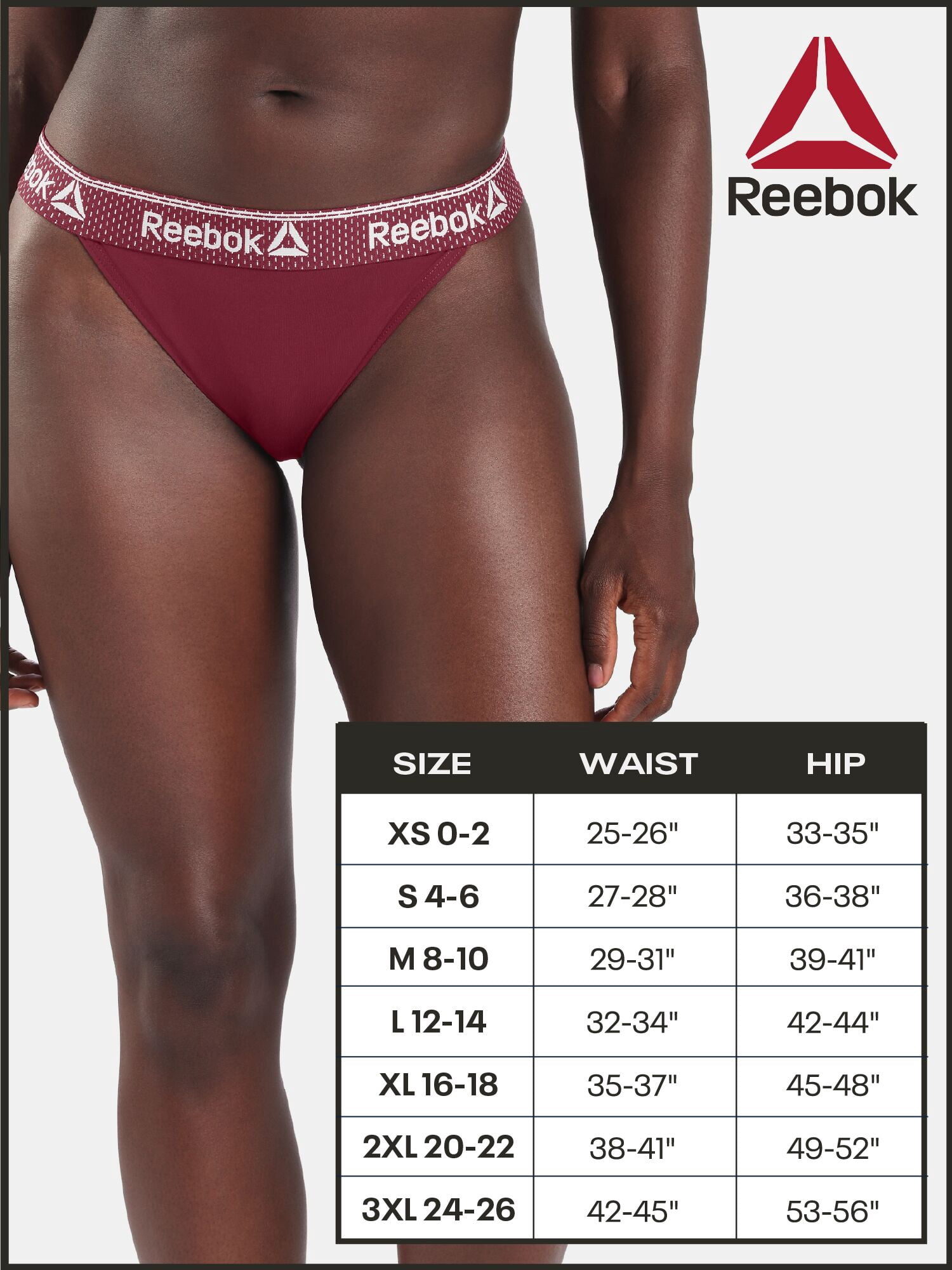 Reebok Women’s Pro-Series Thong Underwear, 3-Pack, Size S - 2XL