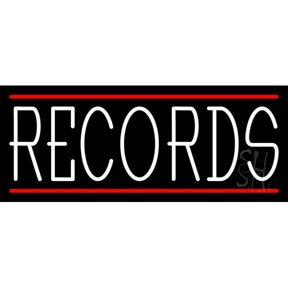 White Records Red Line LED Neon Sign 10" Tall x 24" Wide - inches Black Square Cut Acrylic Backing, with Dimmer - Premium built indoor Sign for Studio, Club, Home décor, Event, Workshop, Storefront.