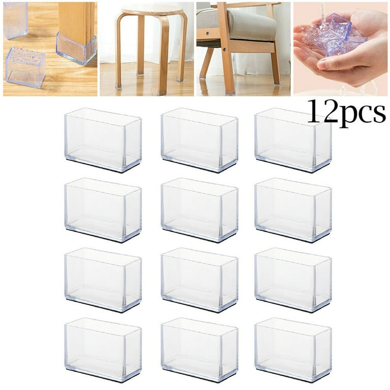 Clupup Chair Leg Cap Covers Clear 12 Pcs Rubber Chair Leg Rectangle Covers Furniture Table Feet Floor Protectors