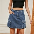 thumbnail image 2 of ZQUUVOU Women's Cargo Denim Skirt Elastic Waist Comfortable Casual Button Short Bodycon Jean Skirt with Flap Pockets Blue, 2 of 8