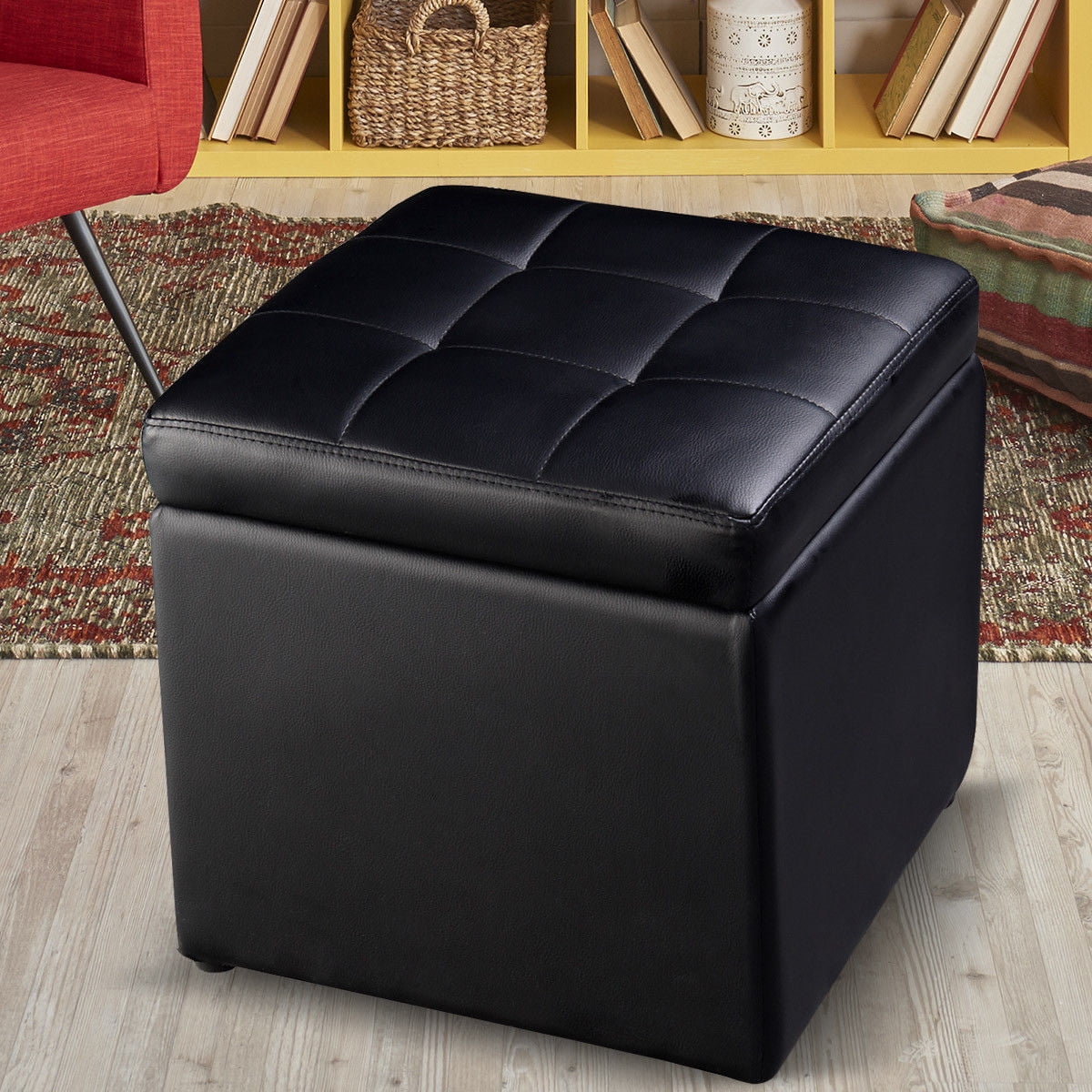 Folding Storage Ottoman Cube with Faux Leather Toy Chest Footrest Sofa Armchairs 
