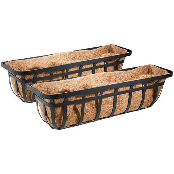 BestNest 2 Pack of Panacea 88558 Black Flat Iron Series Planter Boxes, 36" L