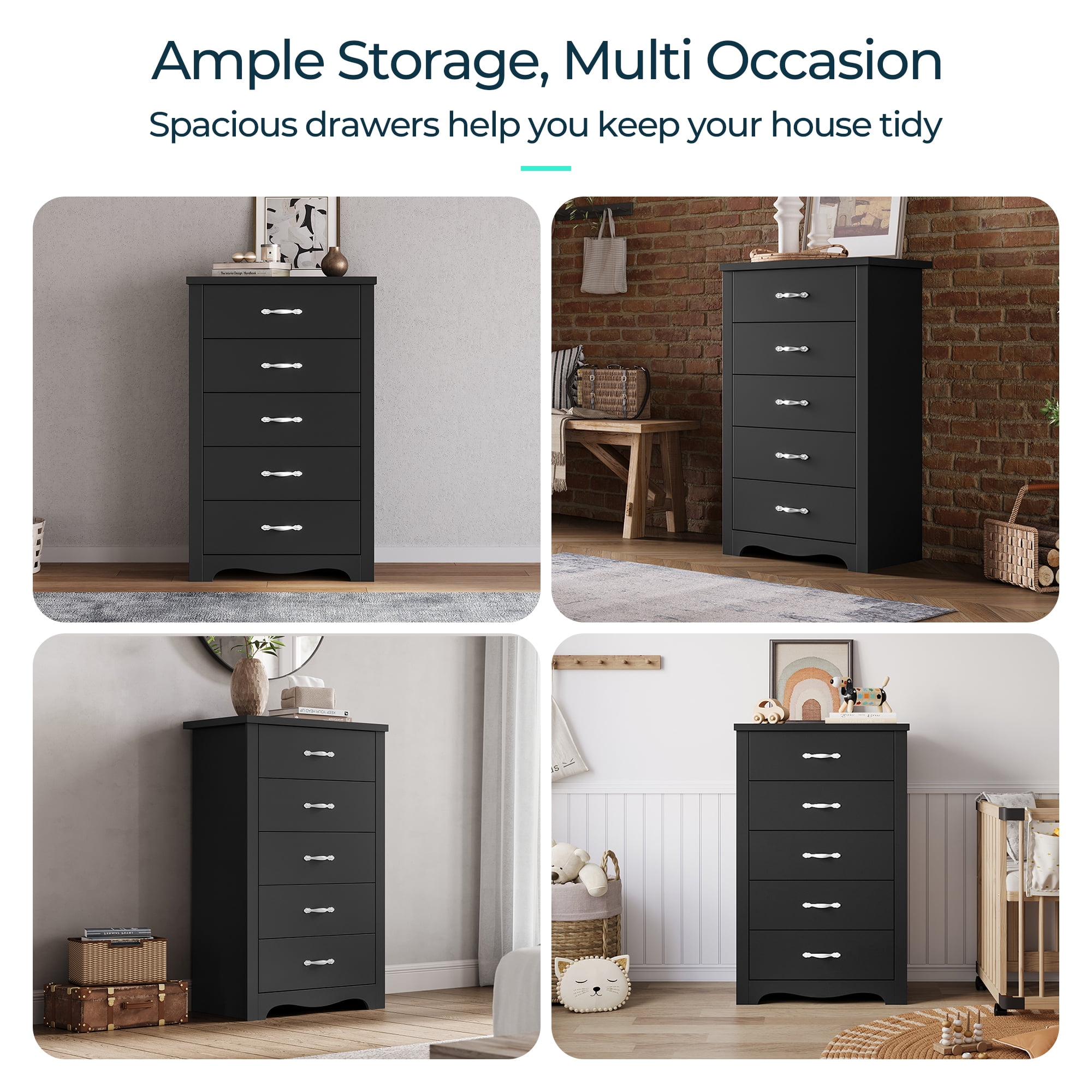 LINSY HOME Black Dressers,Chest of 5 Drawers - Walmart Business Supplies