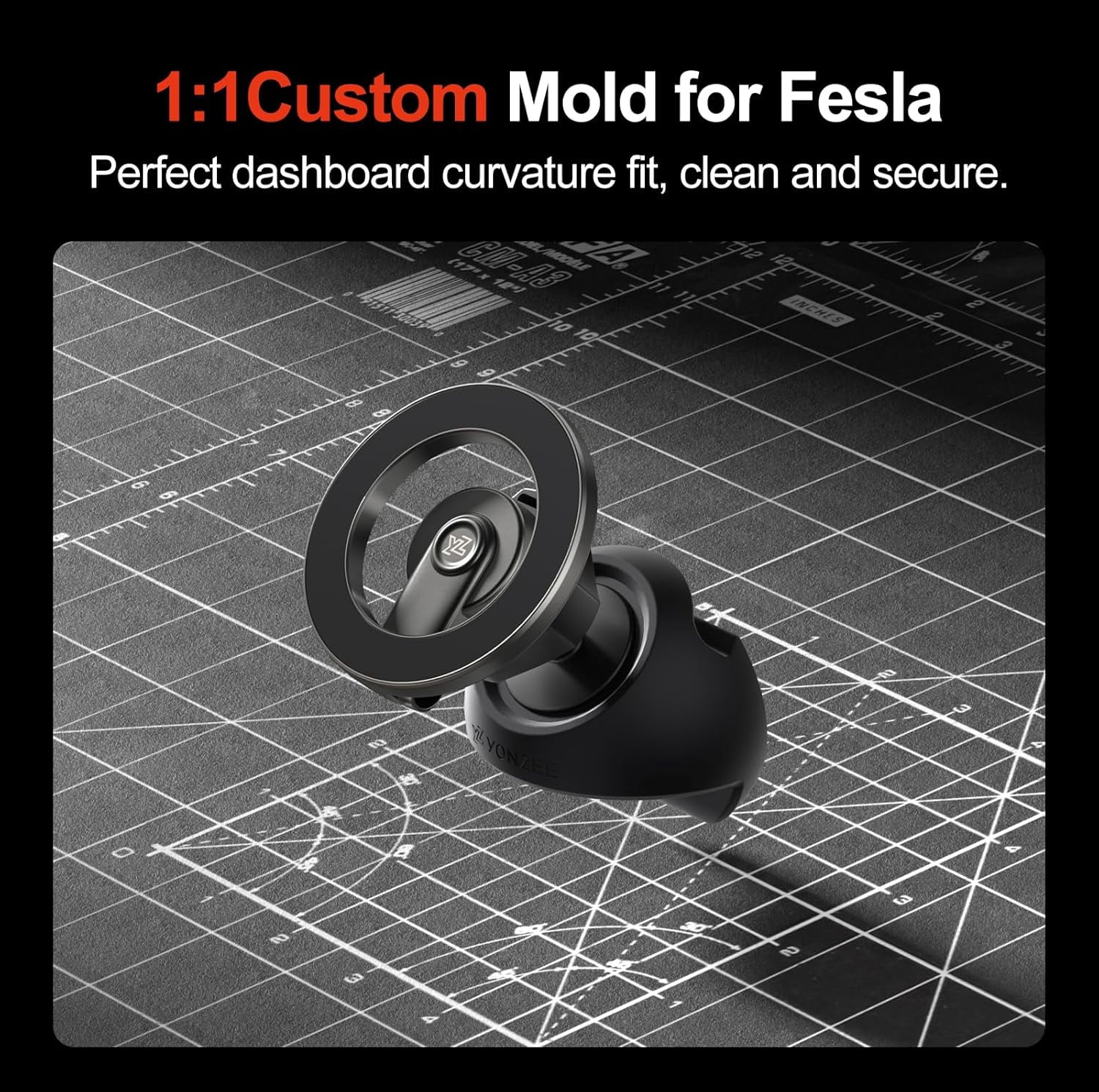MJMJ Magnetic Phone Mount Compatible with 2025-2026 Model Y Juniper and 2024-2026 Tesla Model 3 Highland, Dashboard Ball Joint Base, Strong Magnetic Ring, 360° Rotation