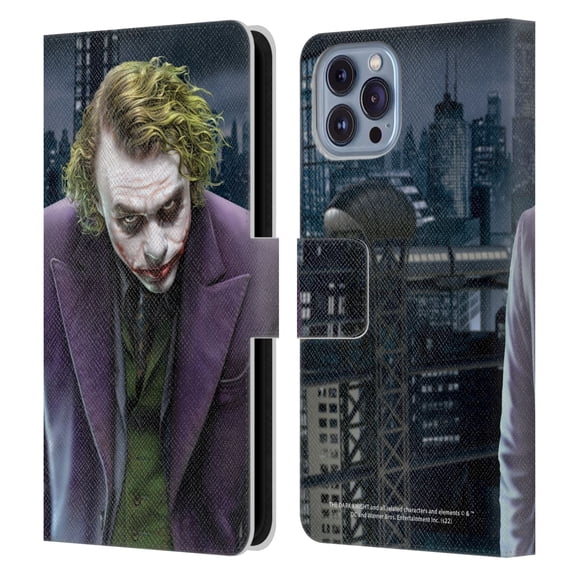 Head Case Designs Officially Licensed The Dark Knight Character Art Joker Leather Book Wallet Case Cover Compatible with Apple iPhone 14