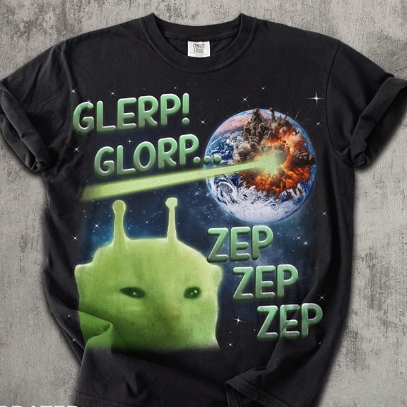 Glerp Glorp Funny Alien Cat Meme Tee Shirt Gift for Woman and Man Brainrot Tshirt Weird Sh