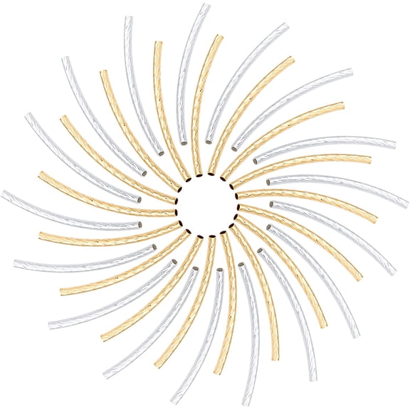 1 Box 200Pcs Long Tube Beads Curved Tube Long Noodle Spacer Beads 3.5cm 2 Colors Carved Brass Metal Finding Beads for Jewelry Making Hole: 1mm