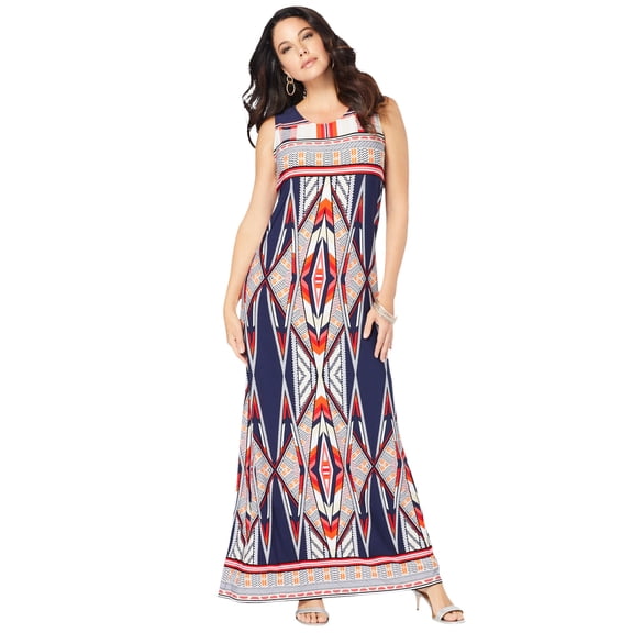 Roaman's Women's Plus Size Petite Ultrasmooth Fabric Print Maxi Dress