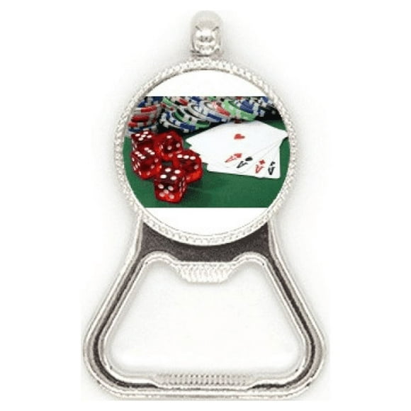 Chip Poker Dice Gambling Photo Metal Beer Bottle Cap Opener Duty Stainless Steel