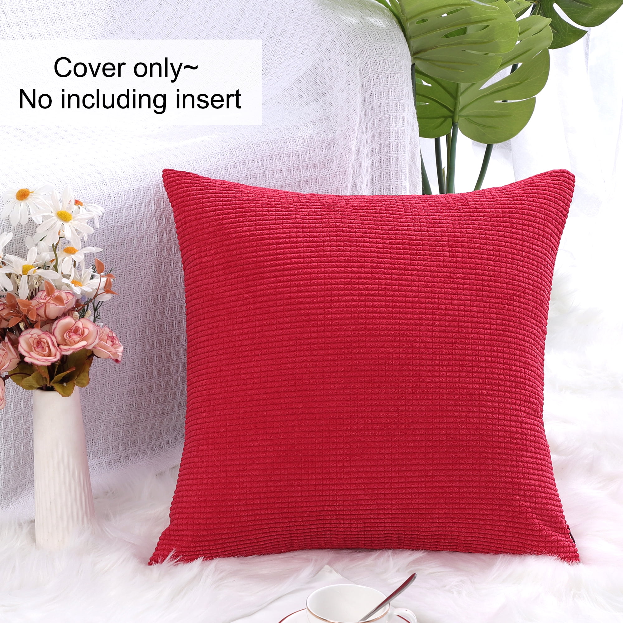 Unique Bargains Corduroy Texture Decorative Throw Pillow Cover Red 18" x 18"