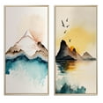 thumbnail image 2 of Designart "Blue and Grey Mountain Lake Reflections II" Landscape Mountains Framed Wall Art Set Of 2 - Traditional Blue Framed Canvas Set For Living Room Decor, 2 of 6