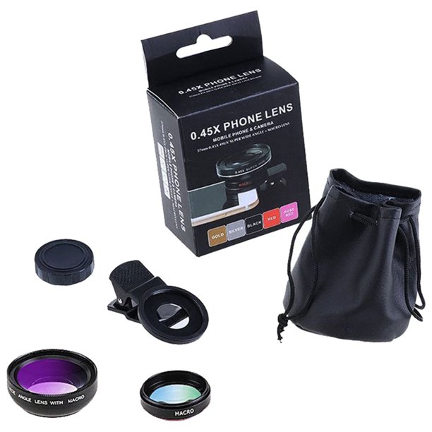 Lente universal para teléfono móvil con clip, gran angular, microespuela, dos en uno (37 mm, 0,45 x 49 UV, negra)