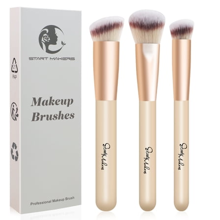 DUAIU 3Pcs Premium Synthetic Makeup Brush Set - Kabuki Foundation & Face Powder Blending Brush, Professional Blush Application Tools (Apricot Color)