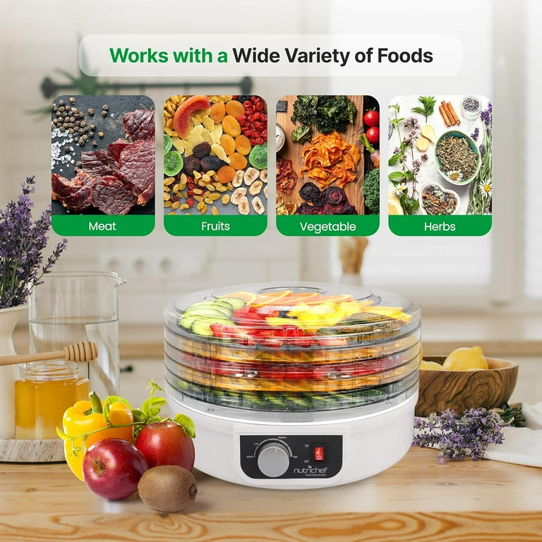 Electric Food Dehydrator Machine Professional Multi Tier Kitchen Food Appliances Meat or Beef Jerky Maker Fruits and Vegetable Dryer with 5 Stackable Trays High Heat Circulations NutriChef PKFD12 Wal...