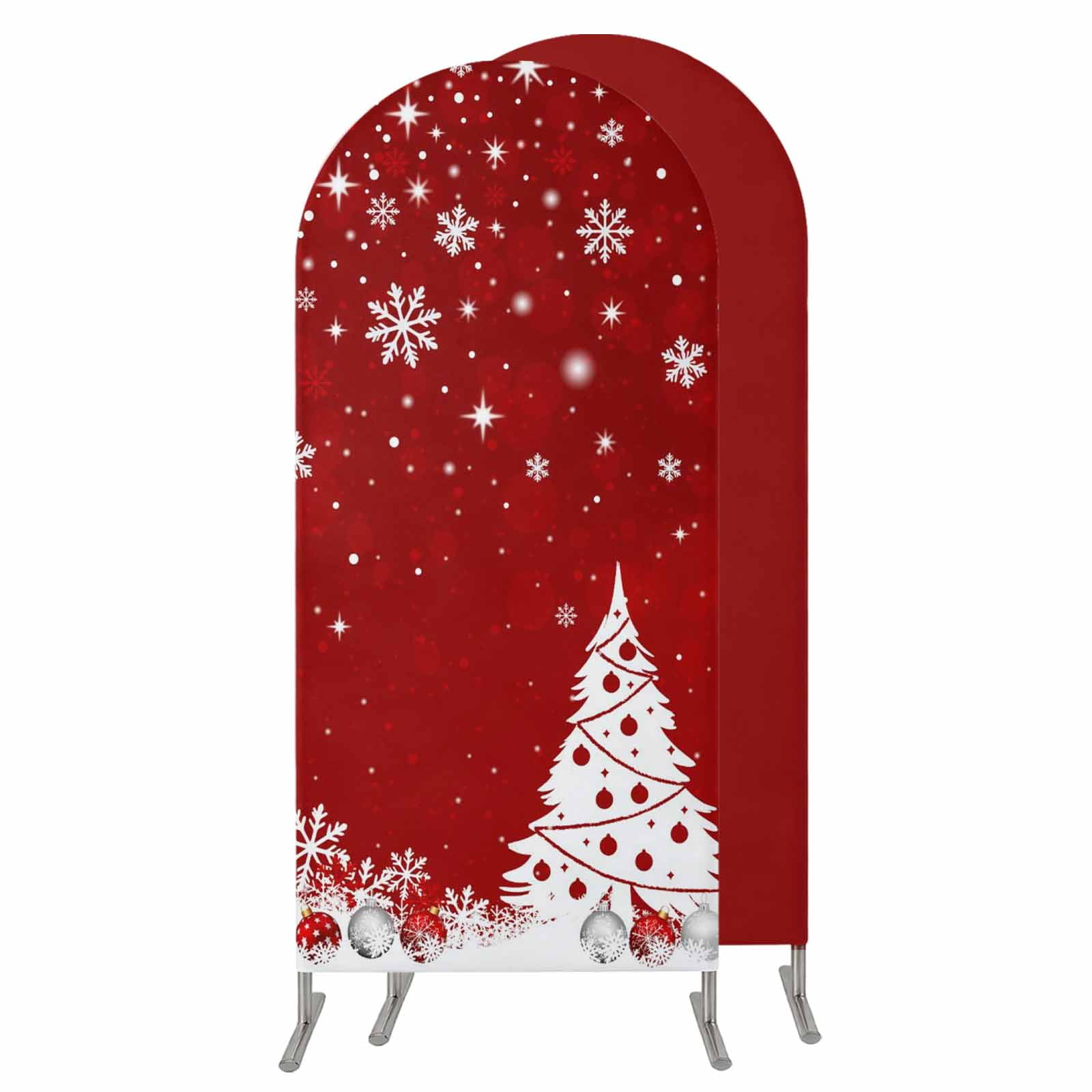 7.2FT Arch Backdrop Covers Red Christmas Wedding Arch Cover Stretchy Snowflake Winter Xmas Tree Ball Chiara Arches Backdrop Stand Covers for Birthday Party Photo Studio Backgrounds