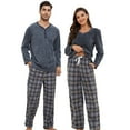 thumbnail image 2 of U2SKIIN Couple Pajama Sets, Plaid Matching Pajama Set for Men and Women Soft Warm Pjs Set（Dark Grey/Grey-Yellow Plaid Womens, XX-Large）, 2 of 8