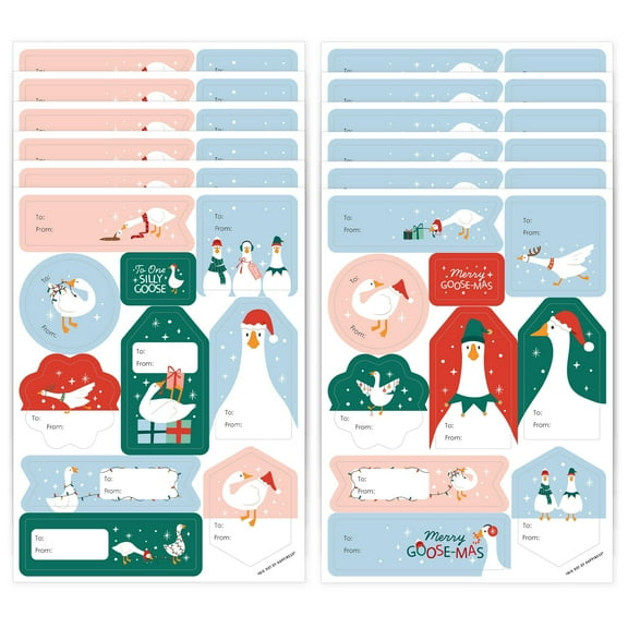 Big Dot of Happiness Christmas Silly Goose Gift Tag Stickers, Assorted Winter Holiday Party Gift Tag Labels, To and From Stickers - 12 Sheets - 120 Stickers