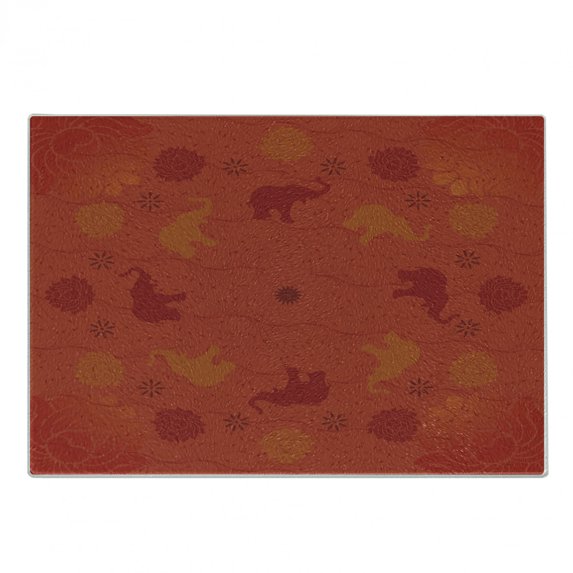 Mandala Cutting Board, Nature Theme and Lotus Flowers Circle Waves Oriental Illustration, Decorative Tempered Glass Cutting and Serving Board, Small Size, Scarlet Red, by Ambesonne