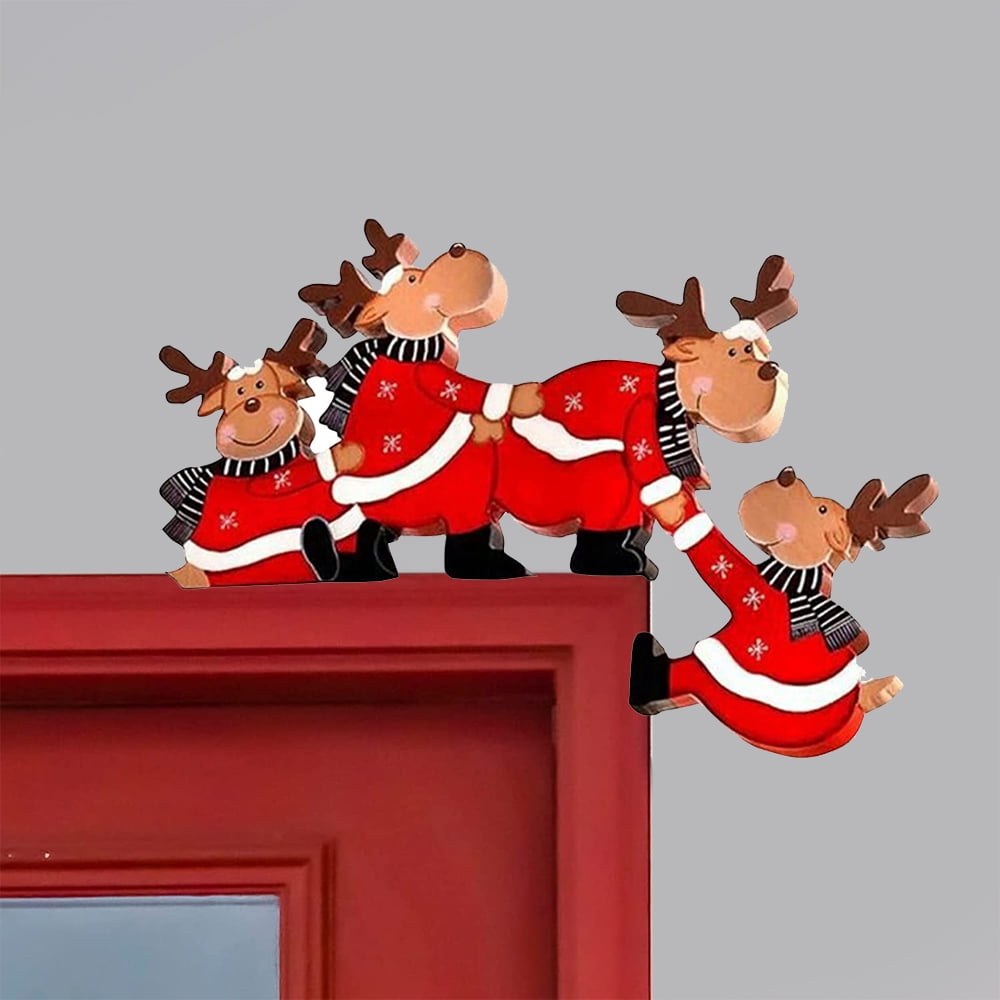 Christmas Door Frame Decoration, Christmas Wood Santa and Elk Doorframe