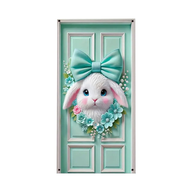 Cubierta de puerta con temática de conejito de Pascua, decoración festiva y adorable para Pascua