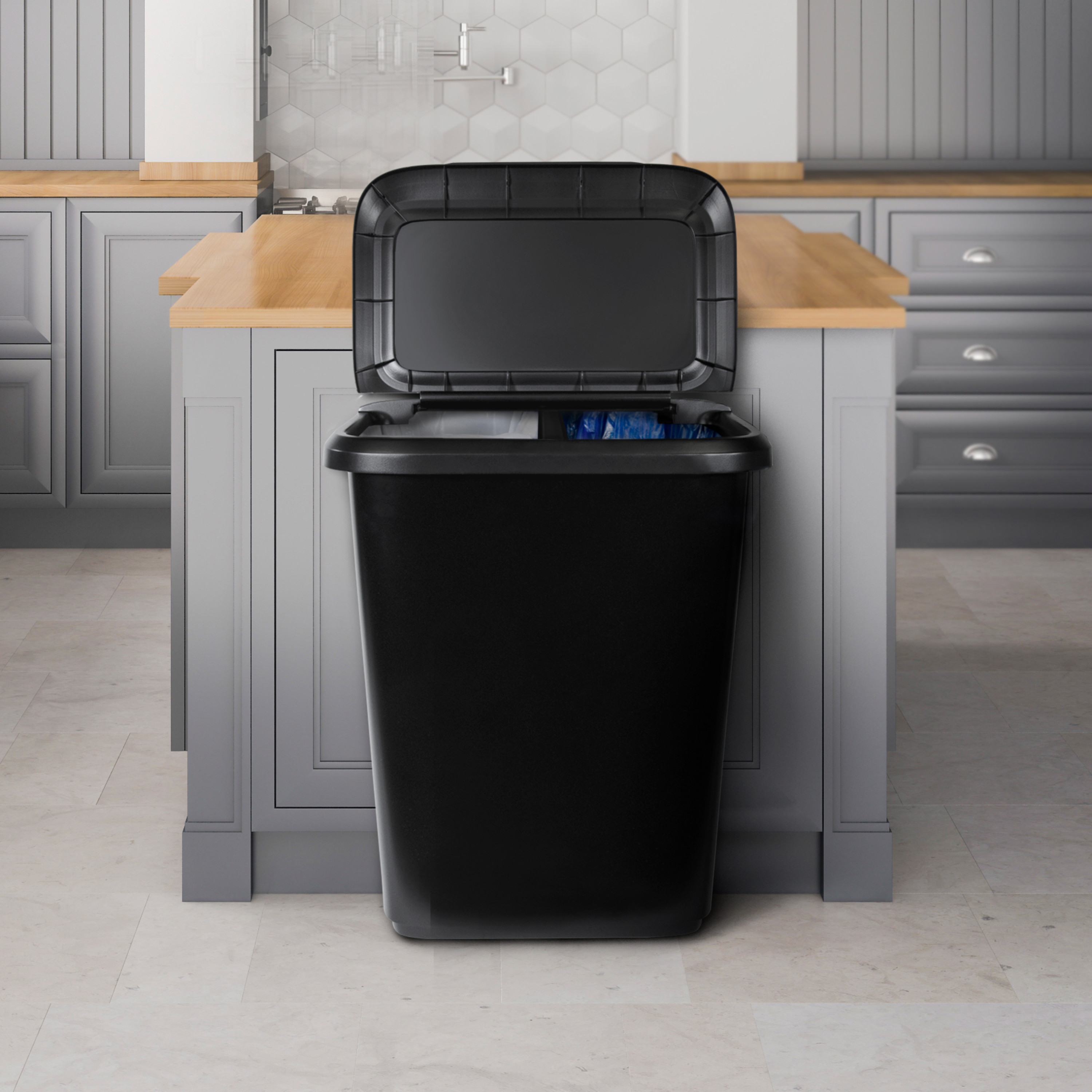 Hefty Kitchen Trash Can, 20.4 Gallon, Two Compartment, Lift Top Lid, Black photo 6