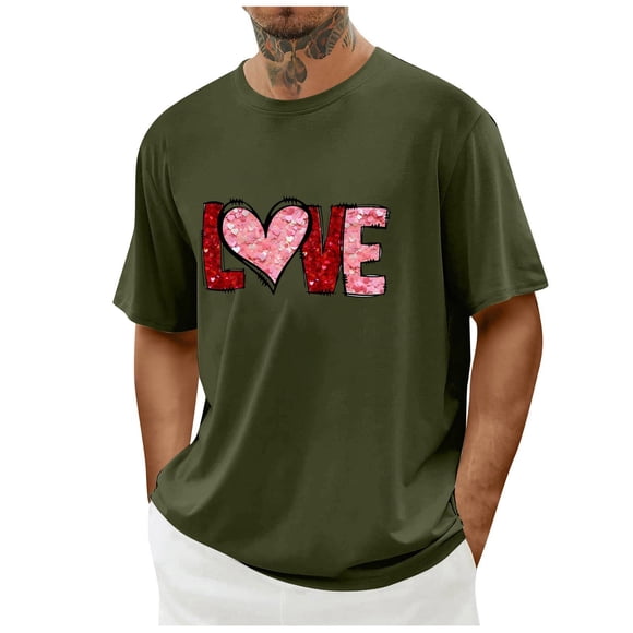 RXMEKW Mens Short Sleeve Shirts, Mens Casual T-Shirts with Heart Designs