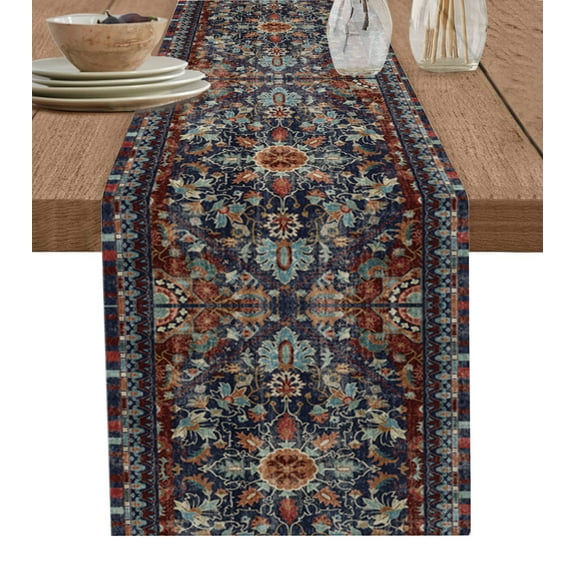 Table Runner 90 Inches Long for Kitchen Dining, Retro Boho Dresser Scarf Farmhouse, Dining Table Decorations for Wedding/Parties, Rustic Flowers Modern Geometric Abstract Art 13 x 90 In