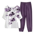 thumbnail image 1 of Fgnfyis Ensemble Décontracté pour Femmes, Imprimé, Col Rond, Boutons, Manches Trois-Quarts, Pantalon, 2 Pcs, Violet_005 TTTG, 1 of 3