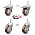 thumbnail image 2 of 4 Inch Maroon Polyurethane Swivel 3/8 Inch Stem Caster Set 2 Total Lock Brake, 2 of 2