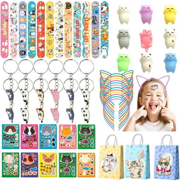 Cat Party Favors, 72pcs Kitty Party Favors Set Including Cat Goodie Bags Ears Headband Stickers Keychains Slap Bracelets etc Cat Themed Party Favors