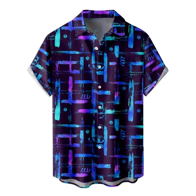 Mens Printed Hawaiian Shirts Short Sleeve Button Down Beach Shirts