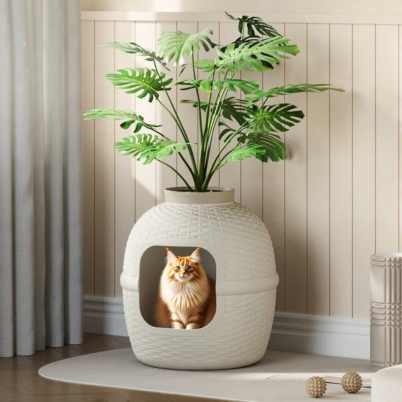 Superjoe Plastic Hidden Cat Litter Box with Decorative Planter,Gray