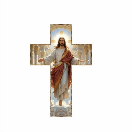 Tunhigl In God's Arms Gold-Edged Cross Hanging Plaque - Inspirational Wooden Wall Decor Sign for Religious Enthusiasts and Home Décor Gold