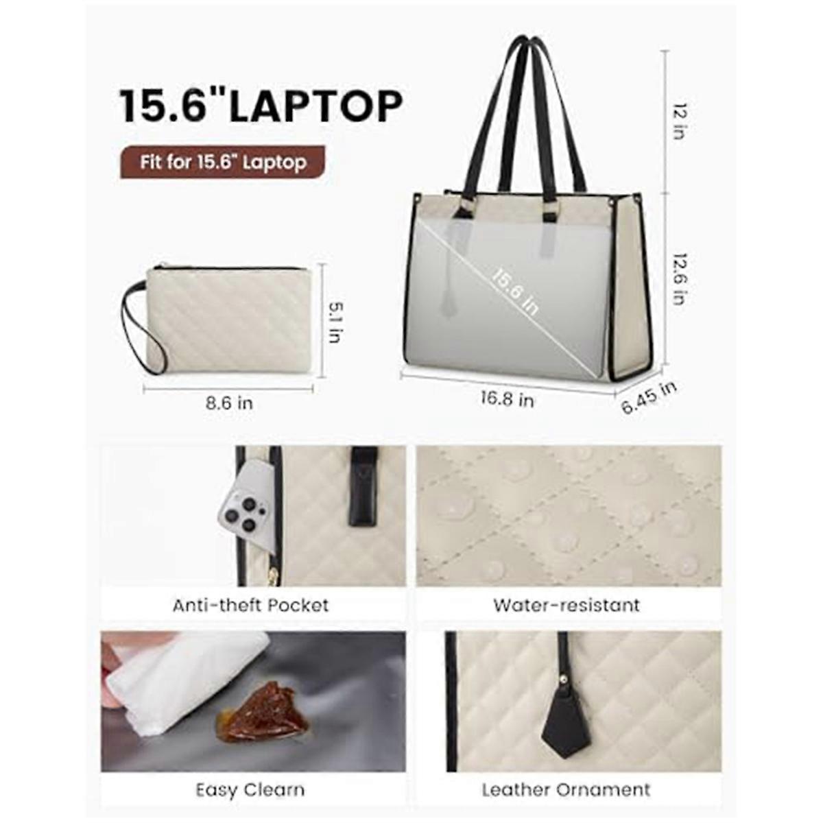 Puupaa - Sac Fourre-tout Travail Avec Compartiment Repas Isotherme - Pour Ordinateur 15,6" - Noir/beige - Pour Bureau, Enseignants, Infirmières - 8