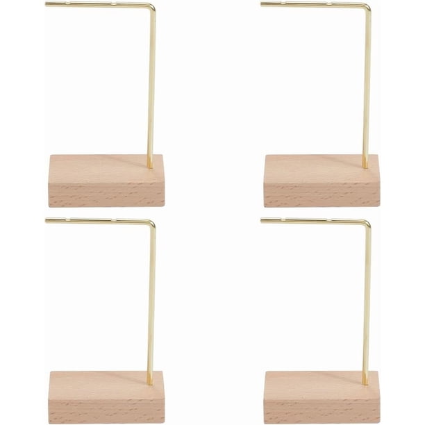 4 soportes para pendientes con forma de L, de latón, para joyería, de metal dorado y latón, para pendientes, organizador de exhibición con base de madera.