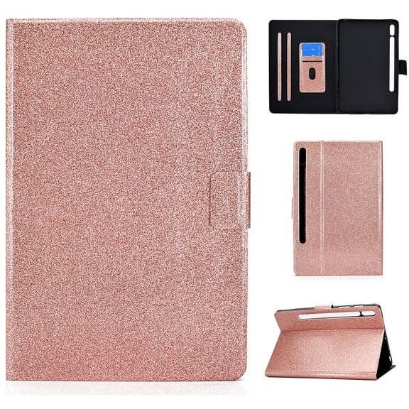 Glitter Folio Flip Case for Samsung Galaxy Tab S8/S7 Case 11 Inch (SM-X700/X706/T870/T875), PU Leather Folding Stand Card Slots Cover with Multiple Viewing Angles Tablet Case Cover,Rosegold