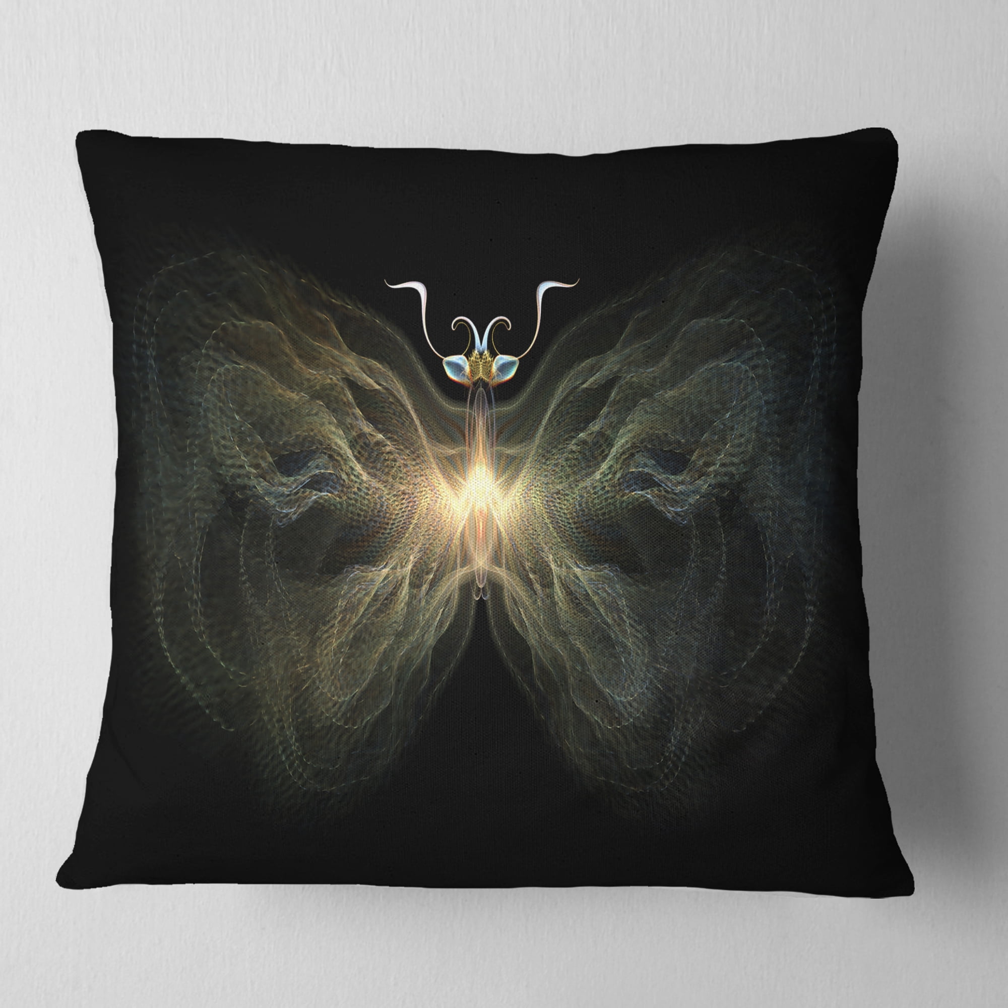 Designart Yellow Fractal Butterfly in Dark - Abstract Throw Pillow - 18x18