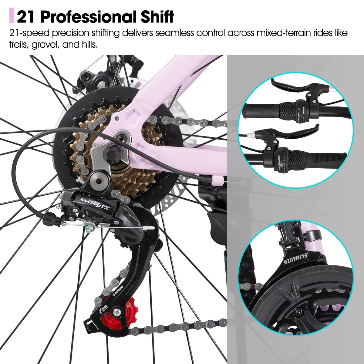 HILAND 27.5 Inch Mountain Bike, Mens and Womens Aluminum Frame MTB with 21 Speeds, Dis Brake, Hardtail Bicycle for Adults